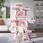 WEEWAY 68 Inches Multi-Level Large Cat Tree for Feline‌/Big Tower/Condo/Cozy Plush Kitty Perches/Fluffy Balls/Sisal Scratching Posts and Hammocks/Cave/Furniture Activity Center/Pink