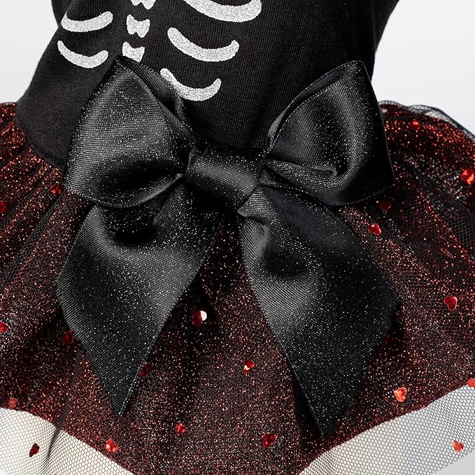 Fitwarm Halloween Skeleton Dog Dress, Funny Dog Halloween Costumes, Doggy Clothes for Small Dogs Girl, Pet Apparel, Black, Red, White, Small