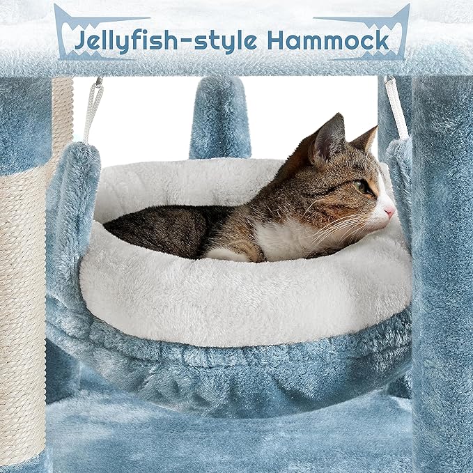 Topeakmart Cat Tree Ocean-Themed Cat Tower 61in, Multi-Level Cat Climbing Tree with Condo, Sisal Scratching Posts, Round Entrance, Perches, Hammock