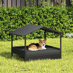 Yaheetech Wicker Dog House Outdoor Indoor with Canopy, Elevated Dog Shelter Dog Bed with Cushion for Small/Medium Dogs, Shade for Deck, Patio, Yard, Pool, Black House, Gray Cushion
